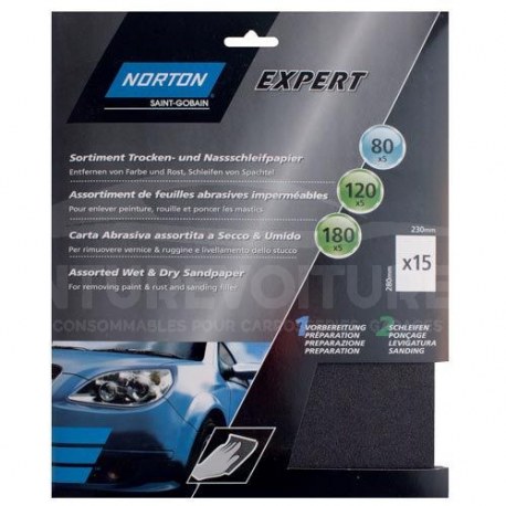Feuilles abrasives à l'eau NORTON - Assortiment